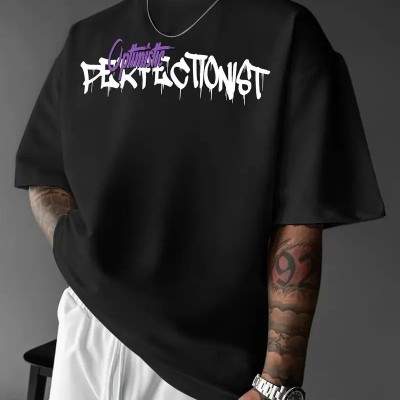 Erkek T-shirt Baskılı Bisiklet Yaka Kısa Kol Tişört - Siyah