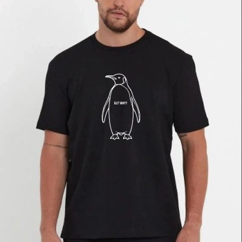 Erkek T-Shirt Nihilist Penguen Baskılı Bisiklet Yaka Kısa kol yazlık Tişört - Siyah