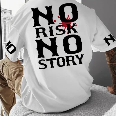 ERKEK T-Shirt  No Risk No Story Baskılı Bisiklet Yaka Tişört - Beyaz