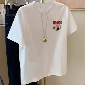 Erkek T-Shirt Oversize Kısa kol Tişört Popeye Baskılı - Beyaz