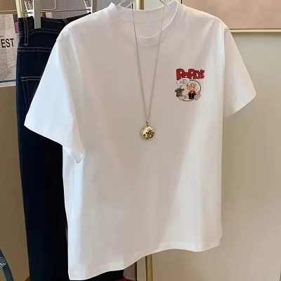 Erkek T-Shirt Oversize Kısa kol Tişört Popeye Baskılı - Beyaz