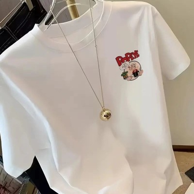Erkek T-Shirt Oversize Kısa kol Tişört Popeye Baskılı - Beyaz