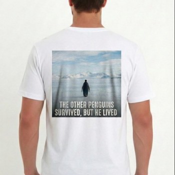 Erkek T-Shirt Penguen Baskılı Bisiklet Yaka Kısa kol yazlık Tişört - Beyaz