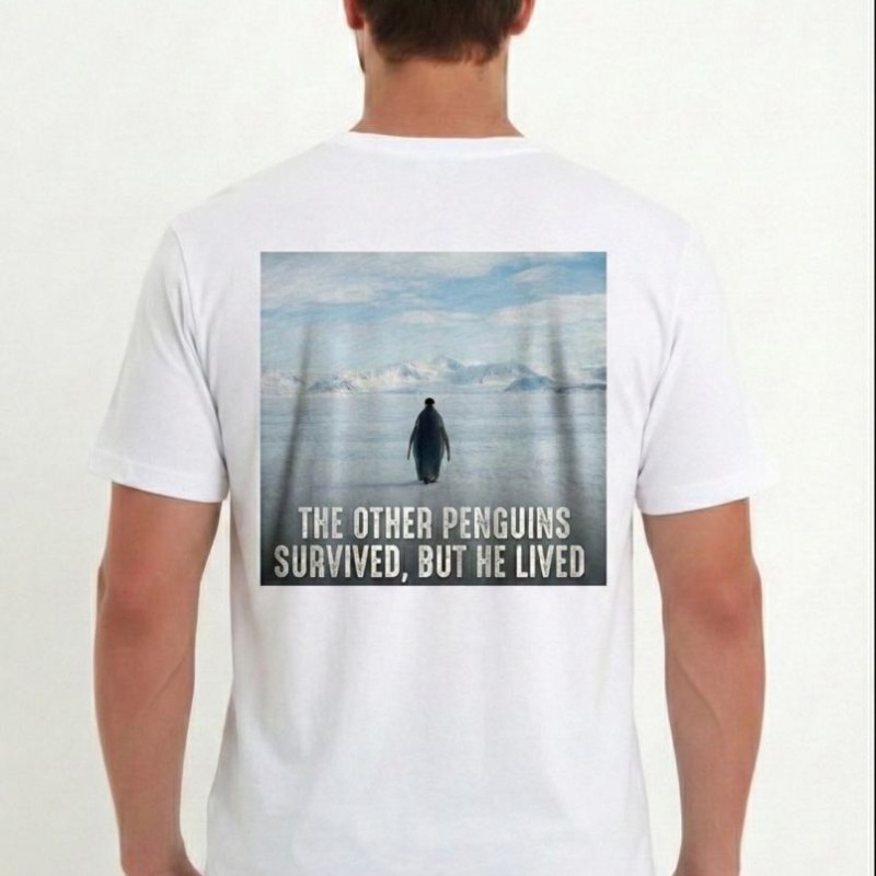 Erkek T-Shirt Penguen Baskılı Bisiklet Yaka Kısa kol yazlık Tişört - Beyaz