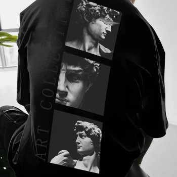 Erkek T-Shirt Sokak Stili Baskılı Kısa kol Tişört - Siyah