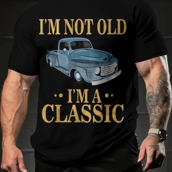 Erkek Tişört Araba Baskılı Kısa kol t-shirt - Siyah