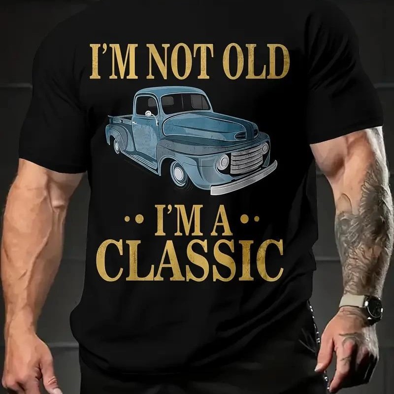 Erkek Tişört Araba Baskılı Kısa kol t-shirt - Siyah