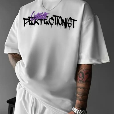 Erkek Tişört Baskılı Bisiklet Yaka Kısa kol t-shirt - Beyaz