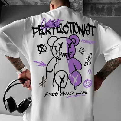 Erkek Tişört Baskılı Bisiklet Yaka Kısa kol t-shirt - Beyaz