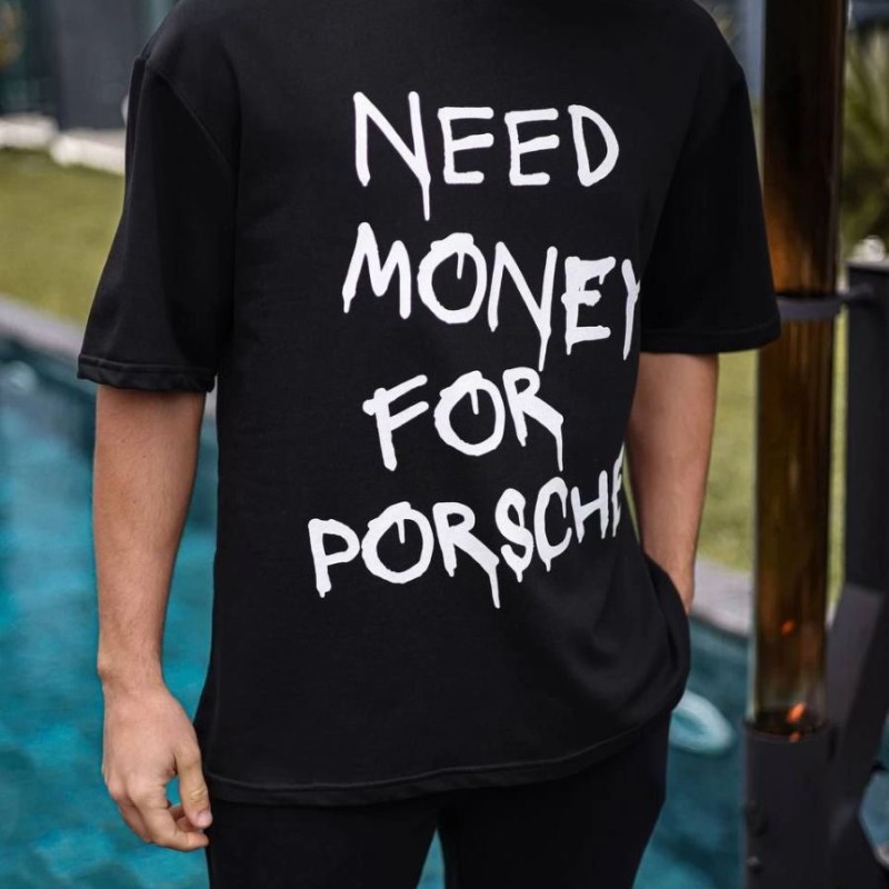 Erkek Tişört Bisiklet Yaka Baskılı Kısa kol Oversize T-Shirt - Siyah