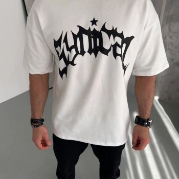 ERKEK Tişört Bisiklet Yaka Baskılı Kısa kol T-Shirt - Beyaz