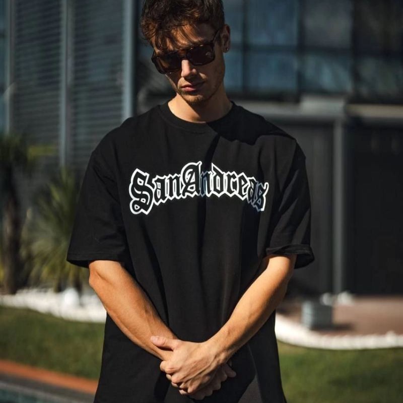 Erkek Tişort Bisiklet Yaka Baskılı Kısa kol T-Shirt - Siyah