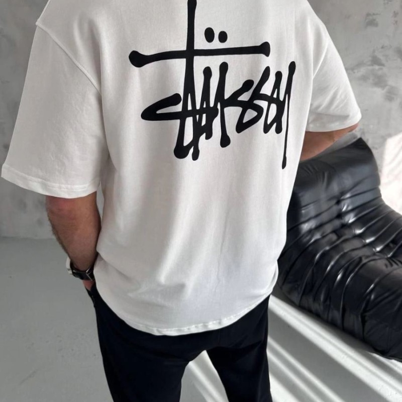 Erkek Tişört Bisiklet Yaka Baskılı Oversize Kısa kol T-Shirt - Beyaz
