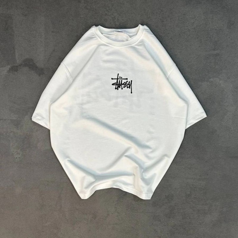 Erkek Tişört Bisiklet Yaka Baskılı Oversize Kısa kol T-Shirt - Beyaz