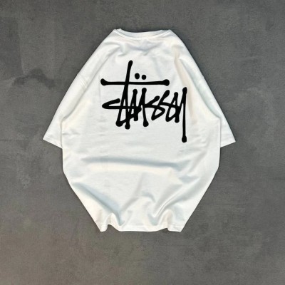 Erkek Tişört Bisiklet Yaka Baskılı Oversize Kısa kol T-Shirt - Beyaz