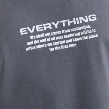 Erkek Tişort  Bisiklet Yaka Baskılı Oversize T-Shirt - Gri