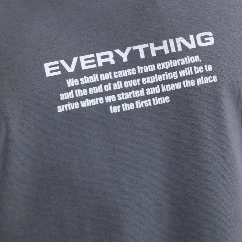Erkek Tişort  Bisiklet Yaka Baskılı Oversize T-Shirt - Gri