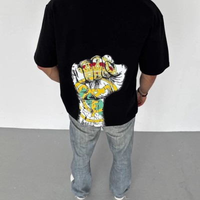ERKEK Tişört Bisiklet Yaka Baskılı Oversize T-Shirt - Siyah