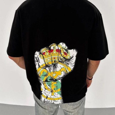 ERKEK Tişört Bisiklet Yaka Baskılı Oversize T-Shirt - Siyah