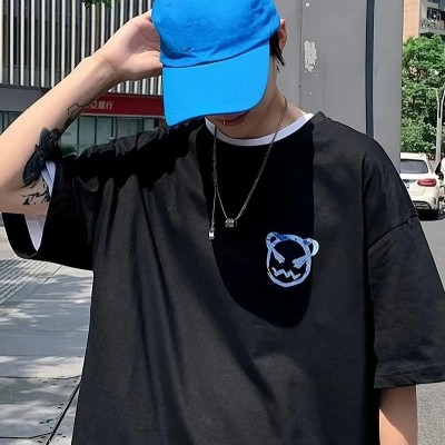 ERKEK  Tişört Bisiklet Yaka Kore tarzı baskı Kısa Kol t-shirt - Siyah