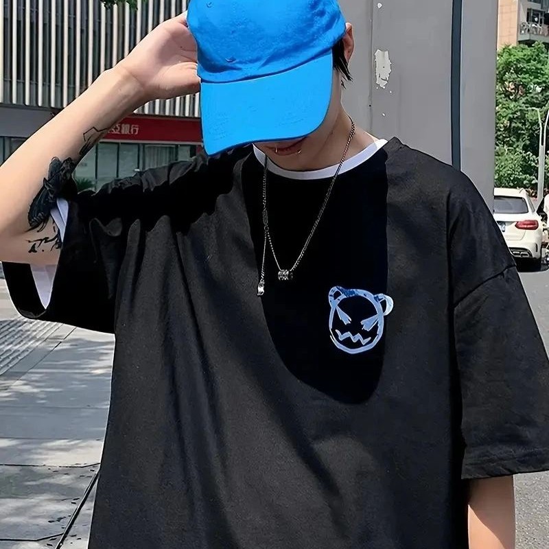 ERKEK  Tişört Bisiklet Yaka Kore tarzı baskı Kısa Kol t-shirt - Siyah
