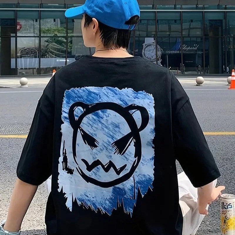 ERKEK  Tişört Bisiklet Yaka Kore tarzı baskı Kısa Kol t-shirt - Siyah