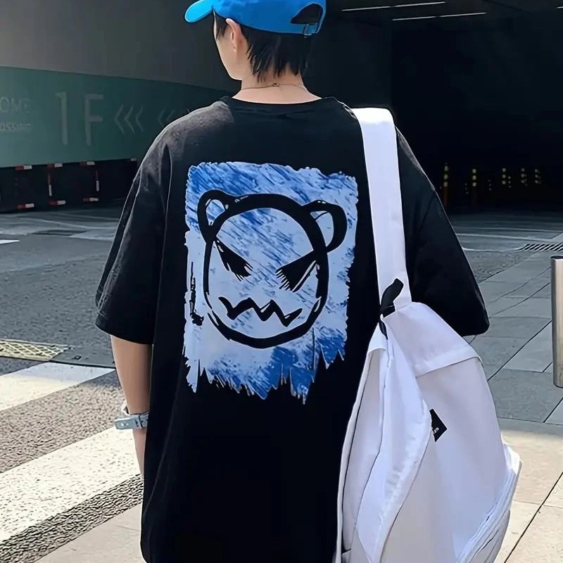 ERKEK  Tişört Bisiklet Yaka Kore tarzı baskı Kısa Kol t-shirt - Siyah