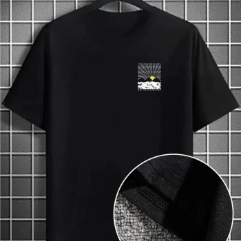 Erkek Tişört Dağ Grafikli Kısa kollu Yazlık T-shirt - Siyah