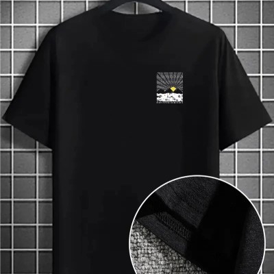 Erkek Tişört Dağ Grafikli Kısa kollu Yazlık T-shirt - Siyah