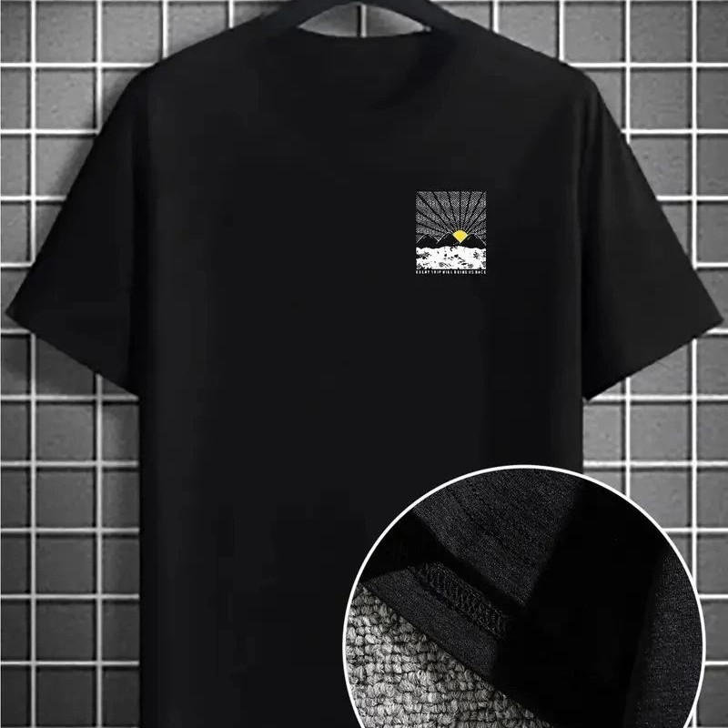 Erkek Tişört Dağ Grafikli Kısa kollu Yazlık T-shirt - Siyah