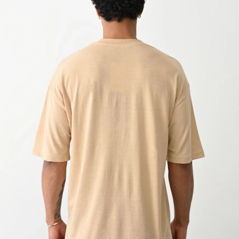 Erkek Tişört Düz Basic Penye Yazlık Bisiklet Yaka Kısa Kol T-Shirt - Bej
