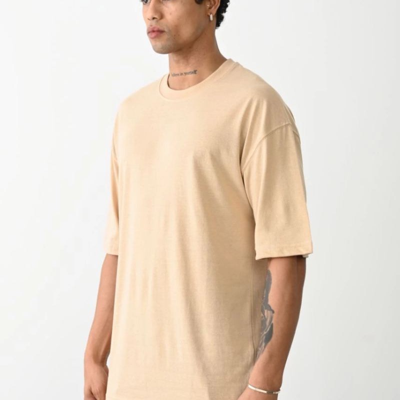 Erkek Tişört Düz Basic Penye Yazlık Bisiklet Yaka Kısa Kol T-Shirt - Bej