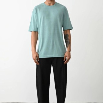 Erkek Tişört Düz Basic Penye Yazlık Bisiklet Yaka Kısa Kol T-Shirt - Mint Yeşili