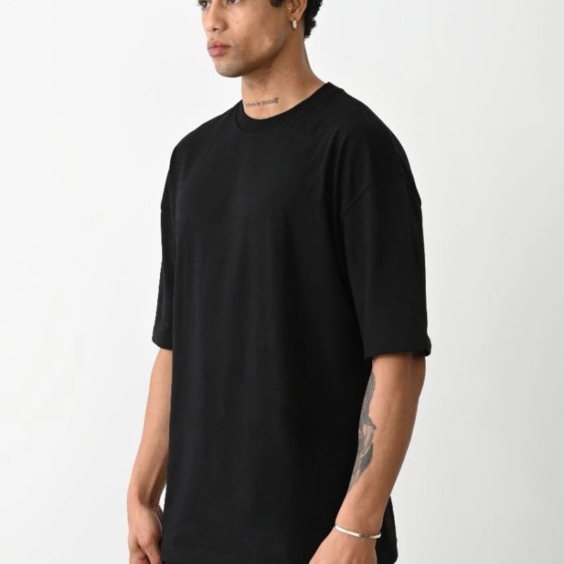 Erkek Tişört Düz Basic Penye Yazlık Bisiklet Yaka Kısa Kol T-Shirt - Siyah