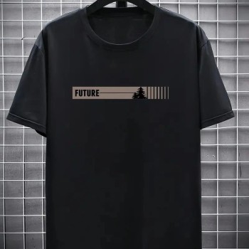 Erkek Tişört FUTRE Baskılı Kısa Kol Bisiklet Yaka T-shirt - Siyah