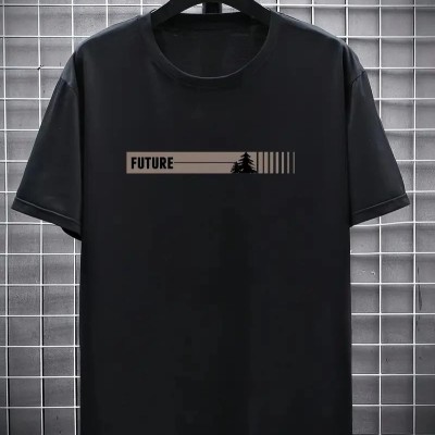 Erkek Tişört FUTRE Baskılı Kısa Kol Bisiklet Yaka T-shirt - Siyah