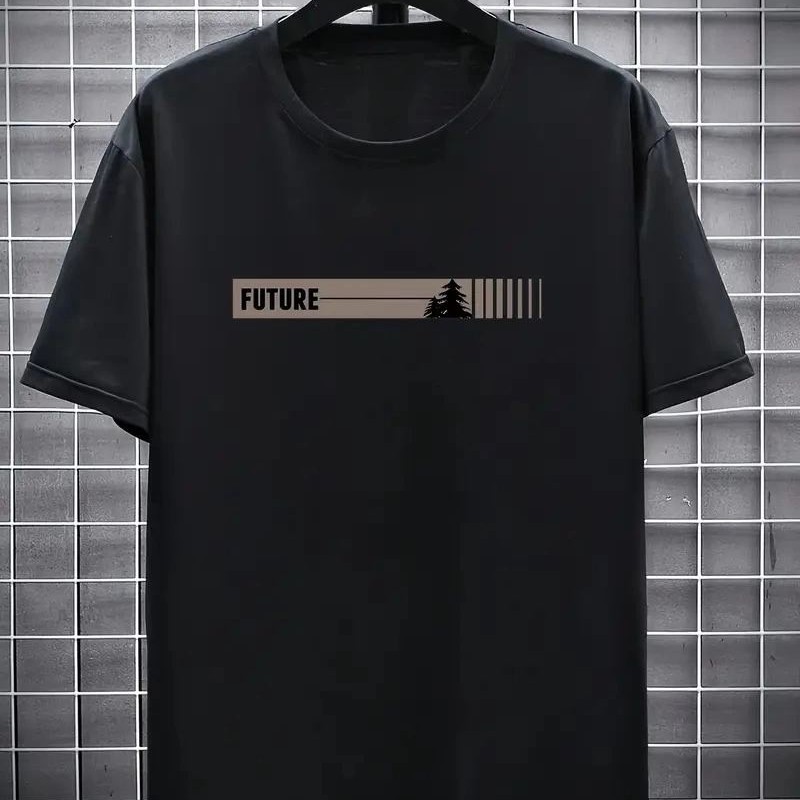 Erkek Tişört FUTRE Baskılı Kısa Kol Bisiklet Yaka T-shirt - Siyah