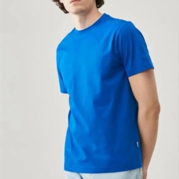 ERKEK Tişört Kısa Kol Düz Bisikilet Yaka Oversize T-shirt - Mavi