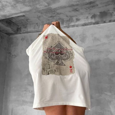 ERKEK Tişört Kısa kol Ön ve Arka Baskılı Oversize Bisiklet Yaka T-Shirt - Beyaz