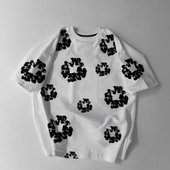 Erkek Tişört Ön ve Arka Baskılı Oversize Bisiklet Yaka T-shirt- Beyaz