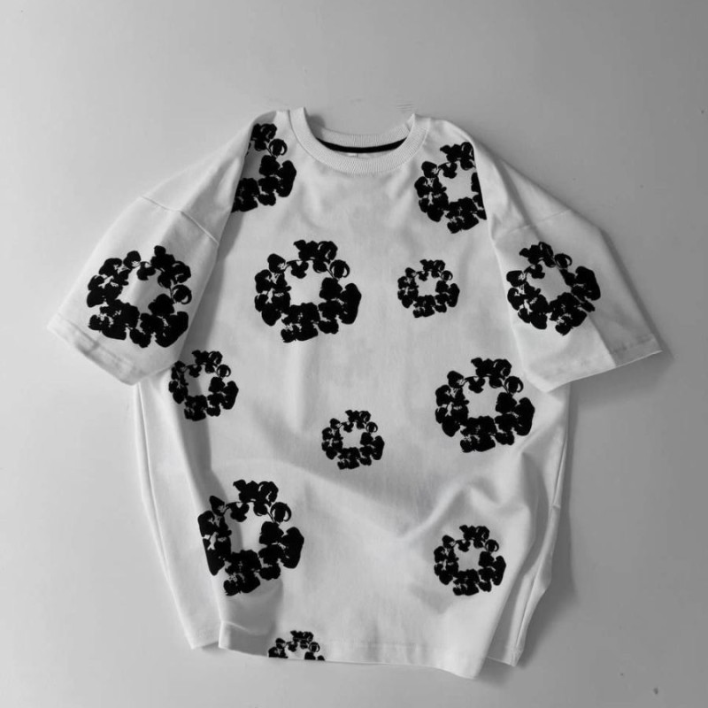 Erkek Tişört Ön ve Arka Baskılı Oversize Bisiklet Yaka T-shirt- Beyaz
