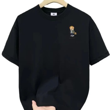Erkek Tişört Penye Compack Gözlüklü Ayı Bisiklet Yaka Erkek T-shirt - Siyah