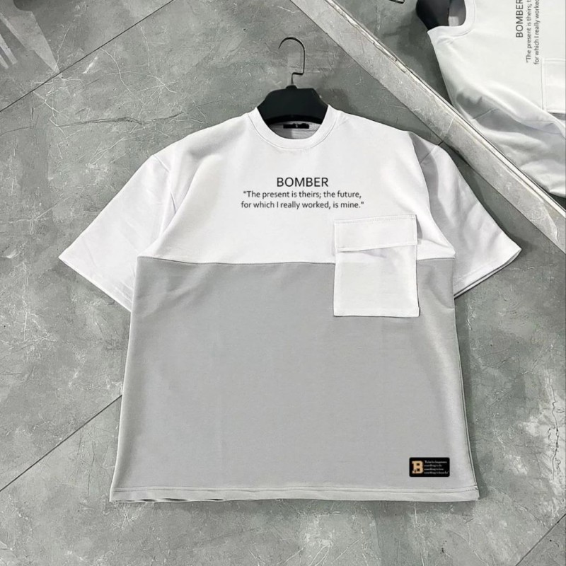 ERKEK Tişört Torba Cepli Parçalı Kısa Kol T-Shirt - Gri