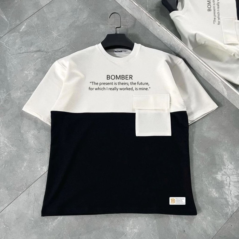 ERKEK Tişört Torba Cepli Parçalı Kısa Kol T-Shirt - iyah