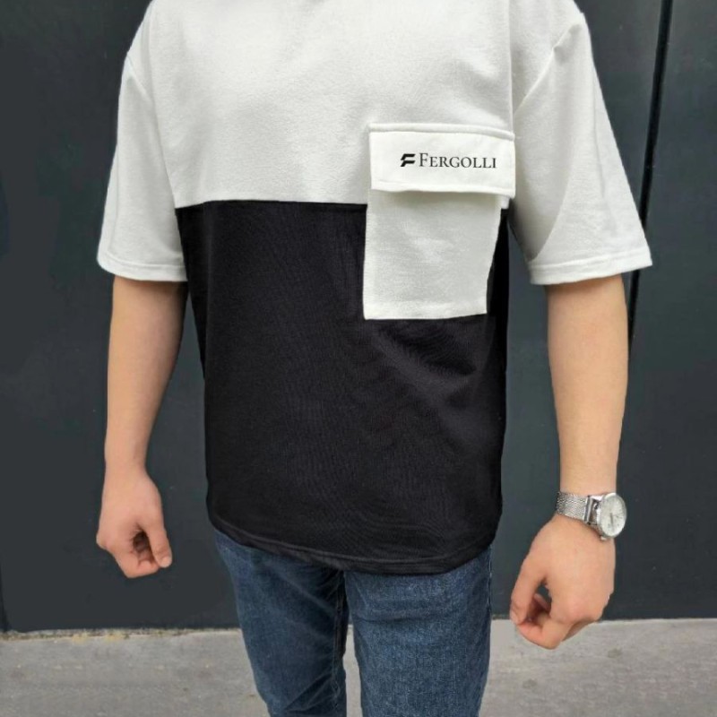ERKEK Tişört Torba Cepli Parçalı Kısa Kol T-Shirt - Siyah