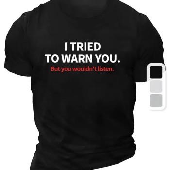 Erkek  Tişört TRIED TO WARN YOU. Baskılı Bisiklet Yaka T-shirt - Siyah