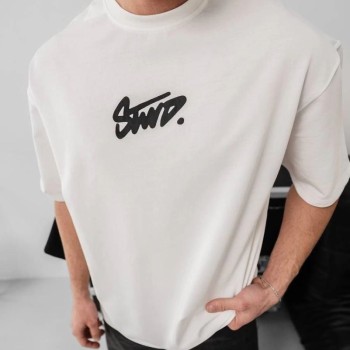 Erkek Tişört Yazlık Baskılı Oversize Kısa kol T-Shirt - Beyaz