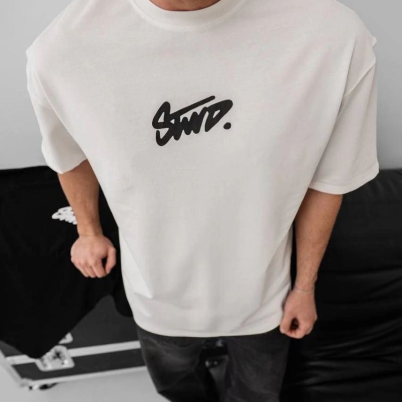 Erkek Tişört Yazlık Baskılı Oversize Kısa kol T-Shirt - Beyaz