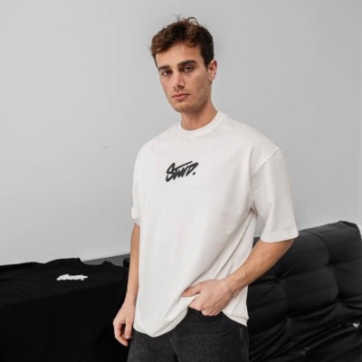 Erkek Tişört Yazlık Baskılı Oversize Kısa kol T-Shirt - Beyaz