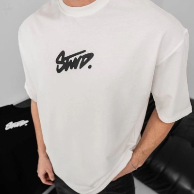 Erkek Tişört Yazlık Baskılı Oversize Kısa kol T-Shirt - Beyaz